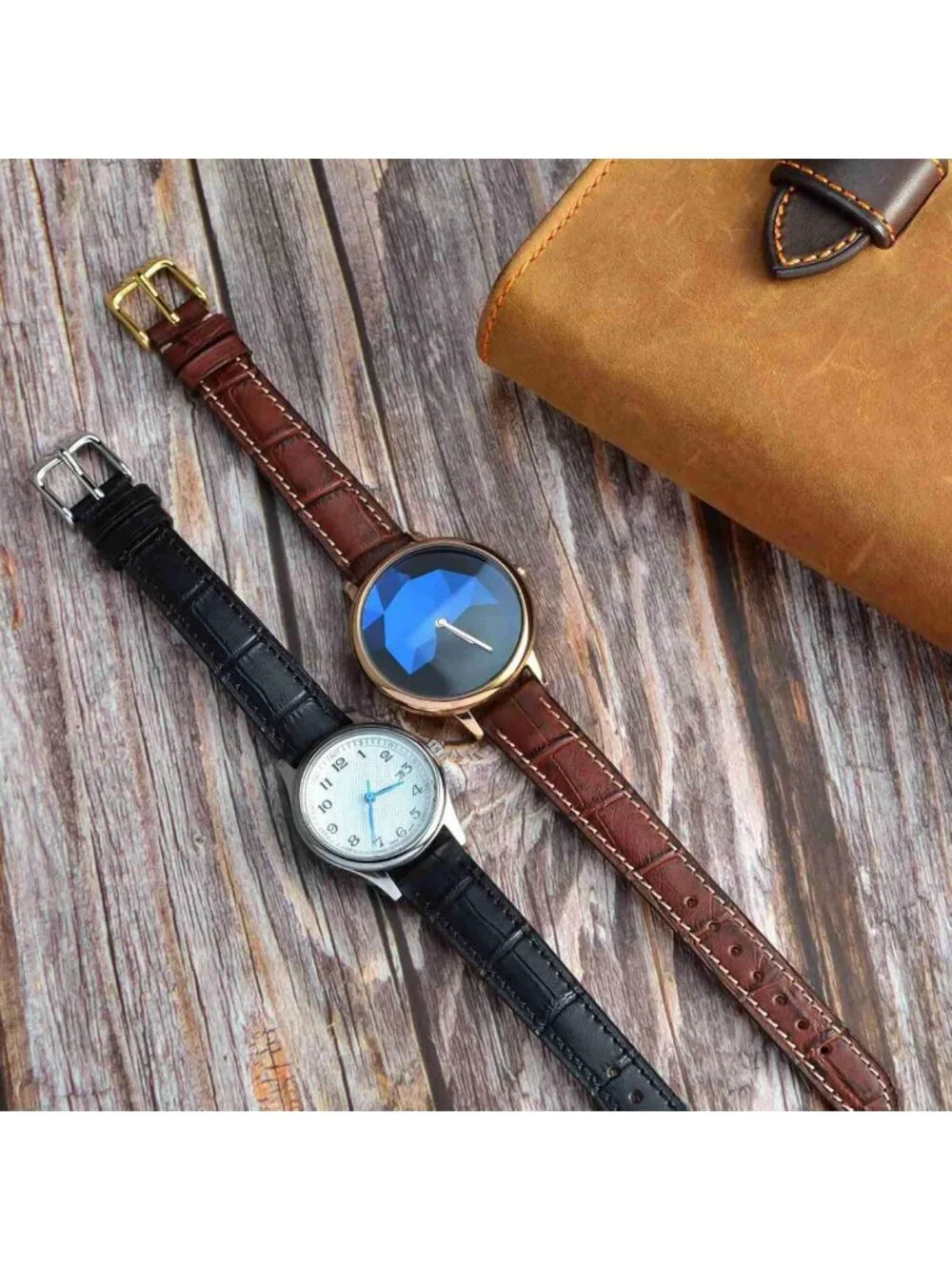 Italian Leather Watch Band 22mm, Embossed Alligator Grain, Rose Gold Buckle